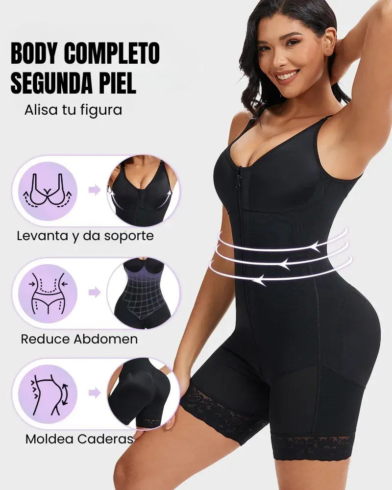 Buttock shaping girdle with tummy control and crotch zipper