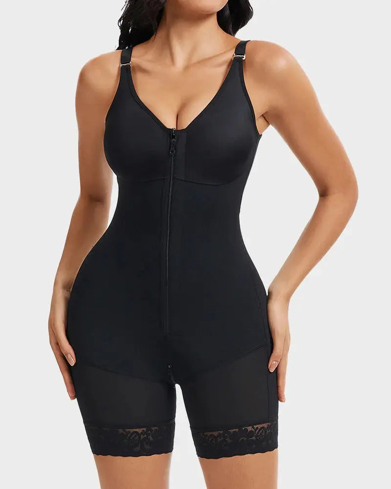 Buttock shaping girdle with tummy control and crotch zipper