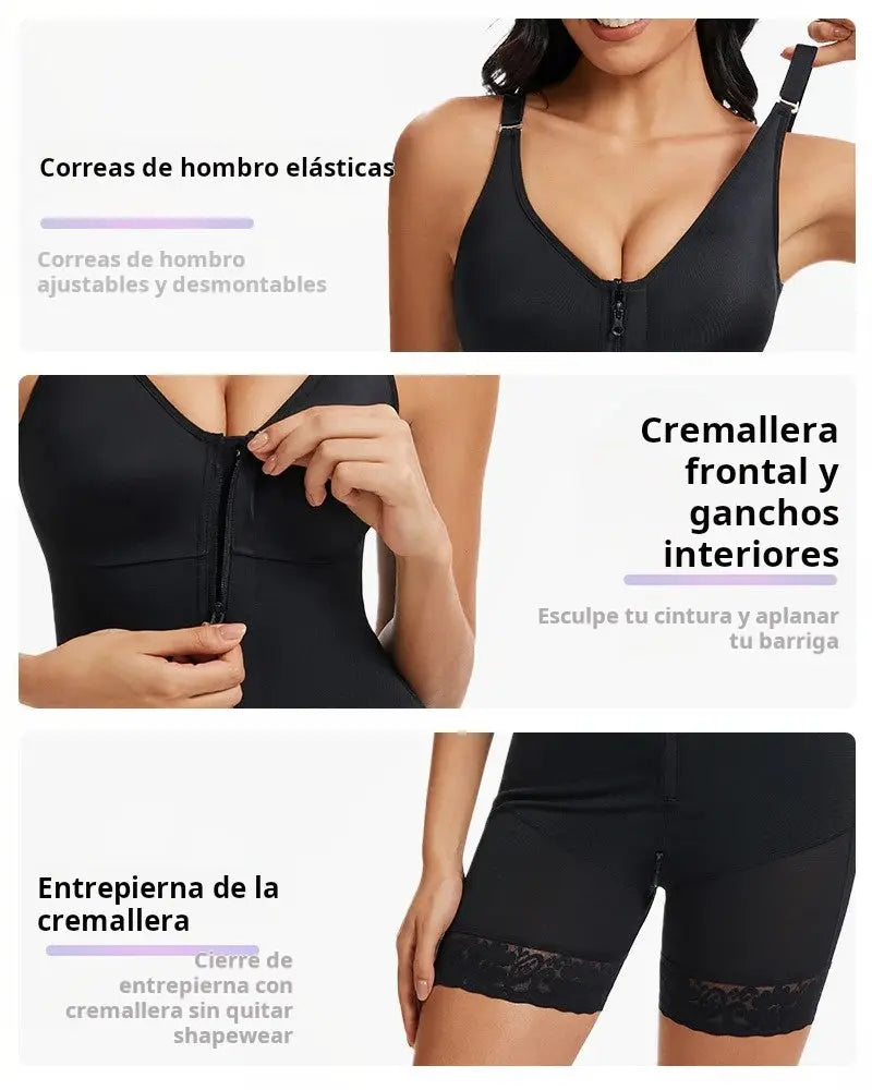 Buttock shaping girdle with tummy control and crotch zipper