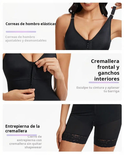 Buttock shaping girdle with tummy control and crotch zipper